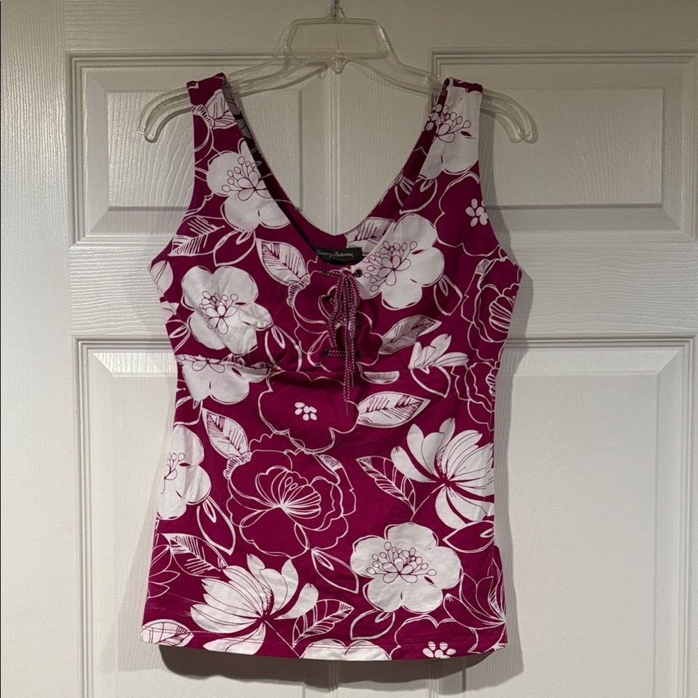 Tommy Bahama Fuchsia Floral Lace-Up Tank